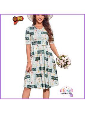 Cotton Nursing Dress V-Neck A-Line Breastfeeding Maternity Summer Casual